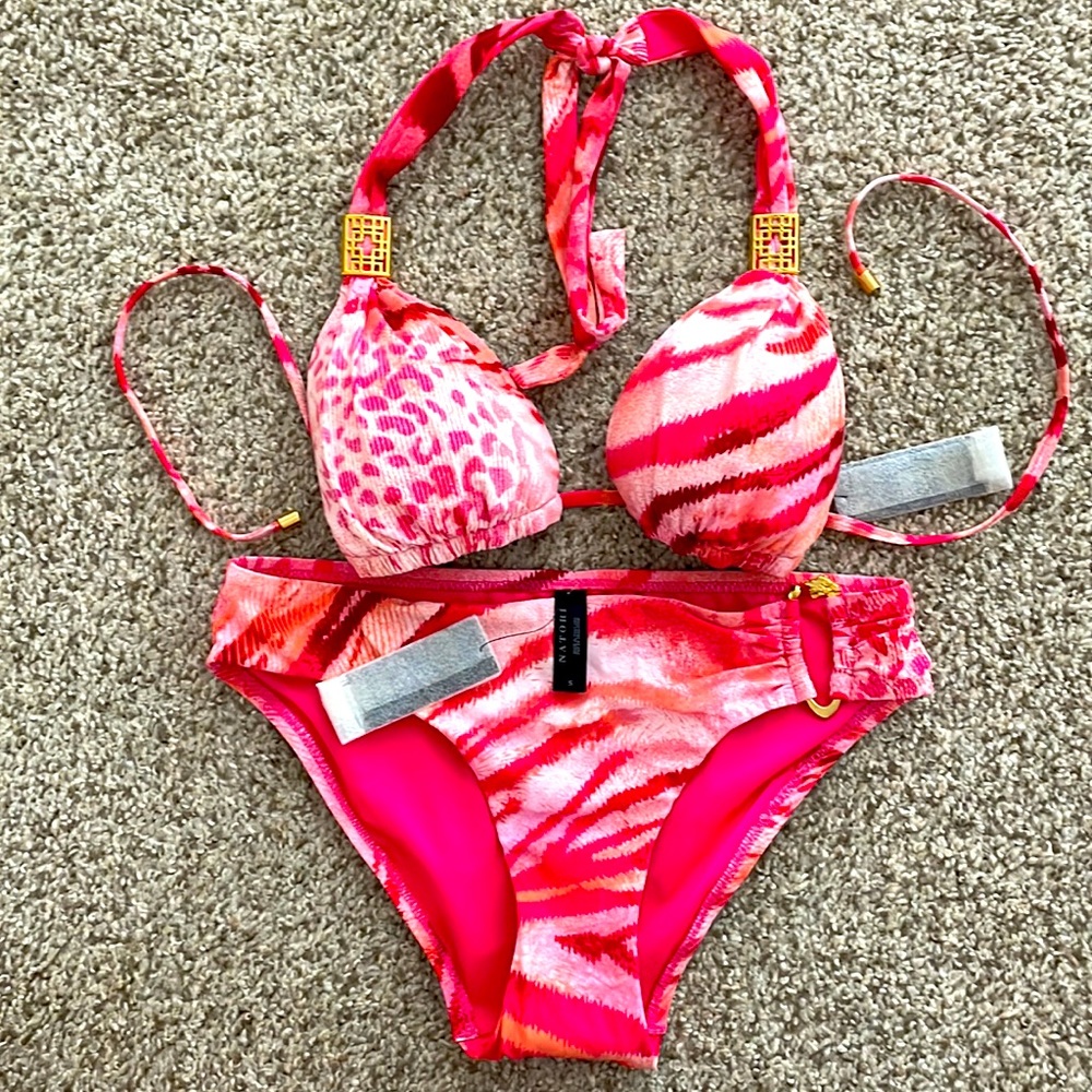 Natori pink animal print bikini size small